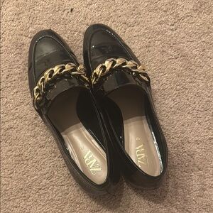 Zara Black Loafers with Gold Chain Detail